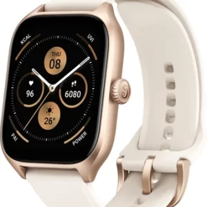 Умные часы Amazfit GTS 4 (золотистый, с белым ремешком из фторэластомера)